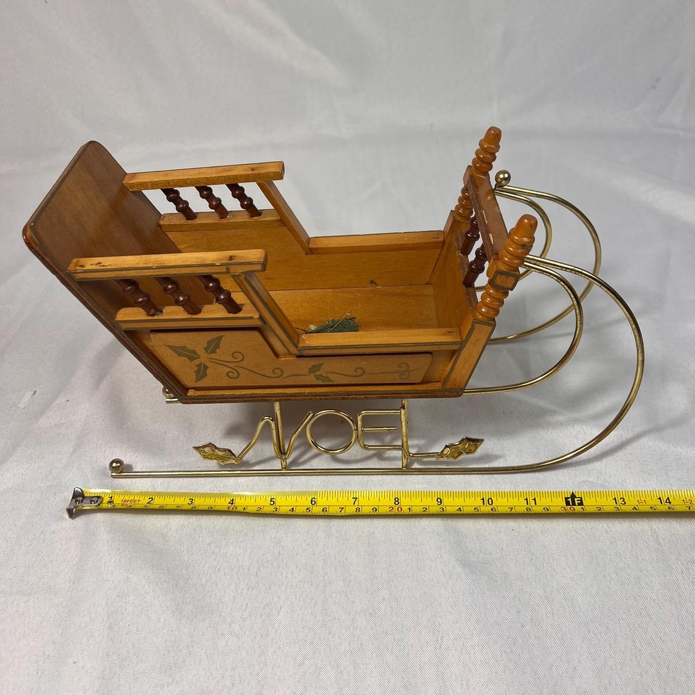 Vintage Wooden Christmas Sleigh Decor Brass NOEL Runner Holly Farmhouse Holiday - Picture 7 of 10